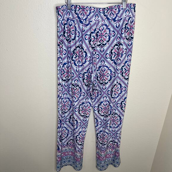 New Directions Blue Pink Elastic Waist Pull On Pant Large - Picture 5 of 12